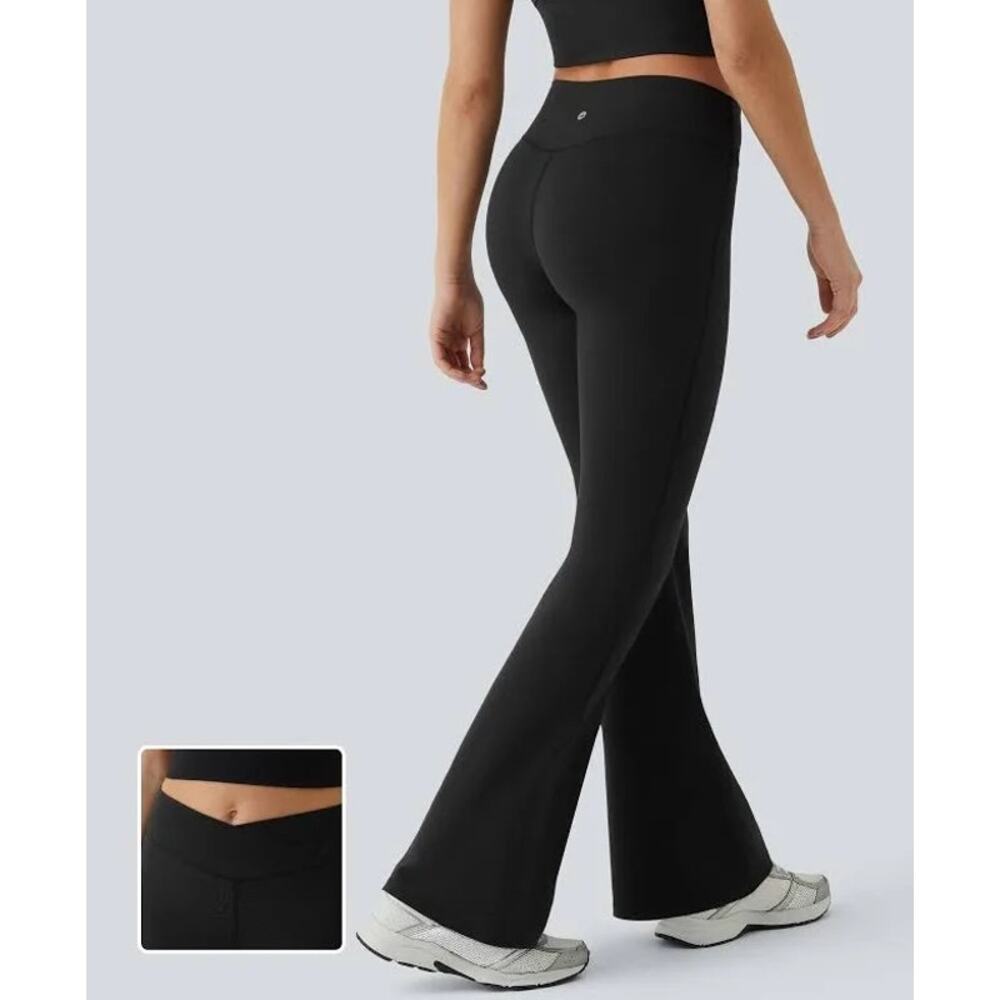 NWT-L-TALL-Halara Flex DayStretch Crossover Flare Yoga Pants Black - Picture 2 of 4